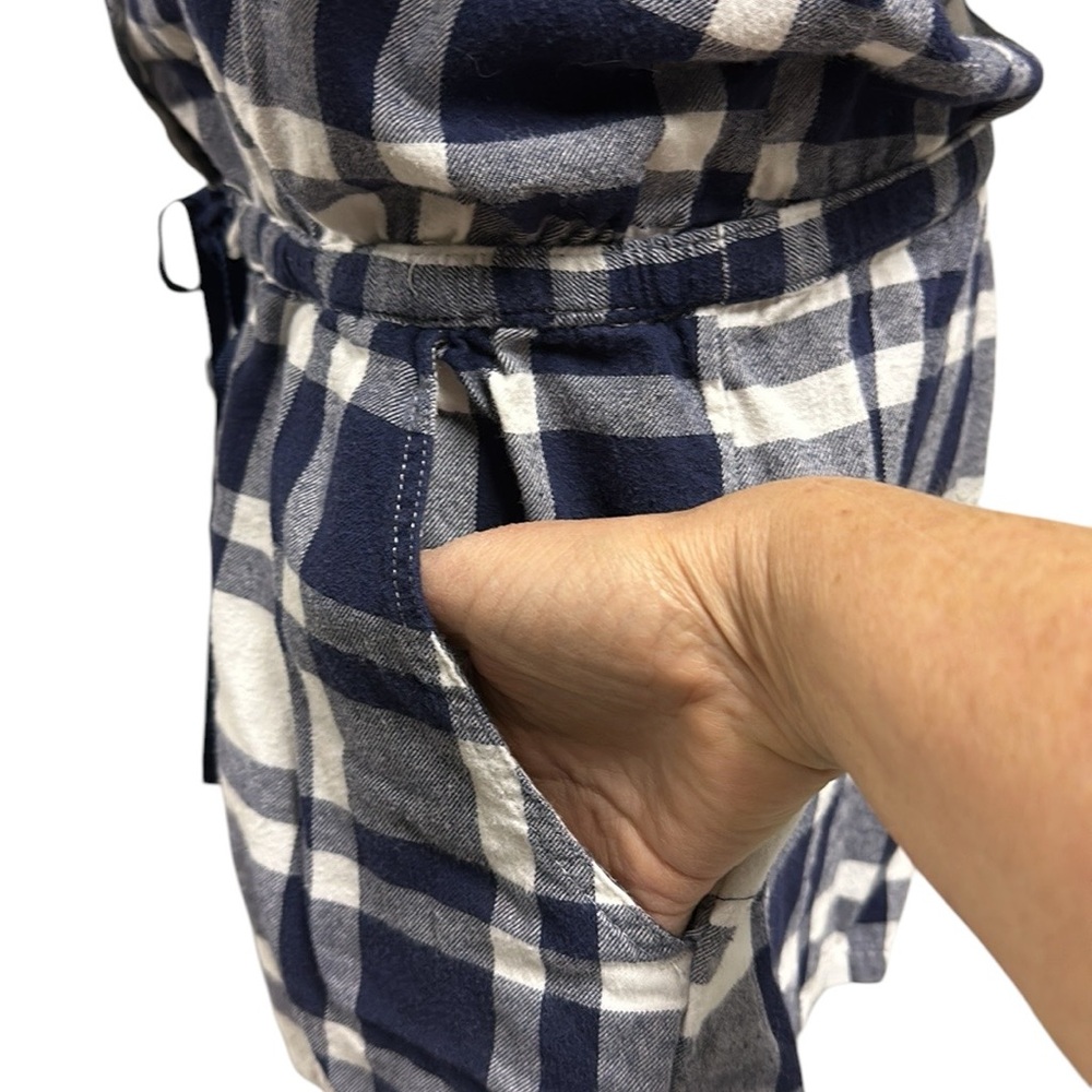 Aerie Cotton Blue White Flannel Plaid Button Up Long Sleeve Short Romper Large - Picture 5 of 13